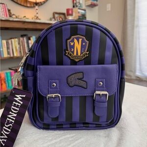 Nevermore Academy Striped Mini Backpack in Purple & Black, NWT